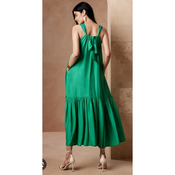 Banana Republic Silk Maxi Dress Ibiza Green Goddess Like New XS - Picture 1 of 11